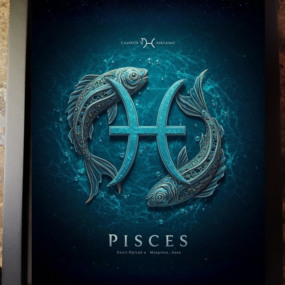 Pisces Fish Art Print - Blue In A Frame 8x10